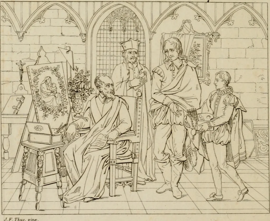 An illustration from Annales du Salon de Gand et de l'école moderne des Pays-Bas : recueil de morceaux choisis parmi les ouvrages de peinture, sculpture, architecture et gravure, esposés au musée en 1820, et d'autres nouvelles productions d l'art : gravés au trait, avec l'explication des sujets et une notice sur les artistes, 1823, leaf 295