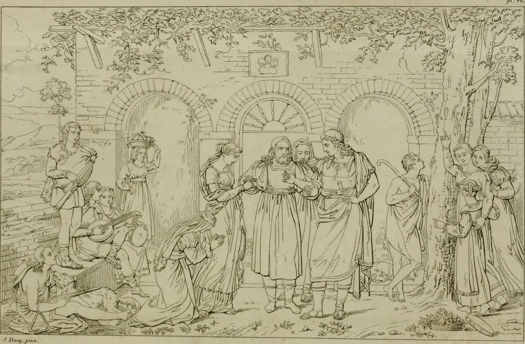 An illustration from Annales du Salon de Gand et de l'école moderne des Pays-Bas : recueil de morceaux choisis parmi les ouvrages de peinture, sculpture, architecture et gravure, esposés au musée en 1820, et d'autres nouvelles productions d l'art : gravés au trait, avec l'explication des sujets et une notice sur les artistes, 1823, leaf 304