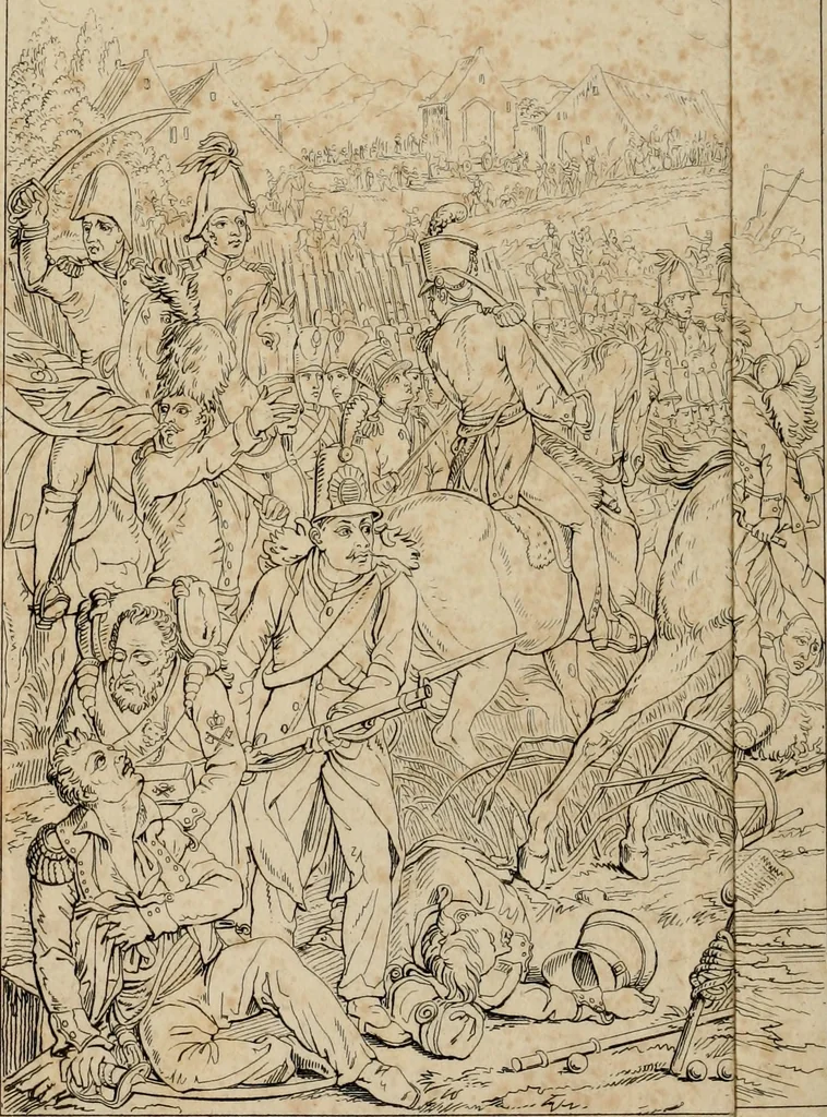 An illustration from Annales du Salon de Gand et de l'école moderne des Pays-Bas : recueil de morceaux choisis parmi les ouvrages de peinture, sculpture, architecture et gravure, esposés au musée en 1820, et d'autres nouvelles productions d l'art : gravés au trait, avec l'explication des sujets et une notice sur les artistes, 1823, leaf 307