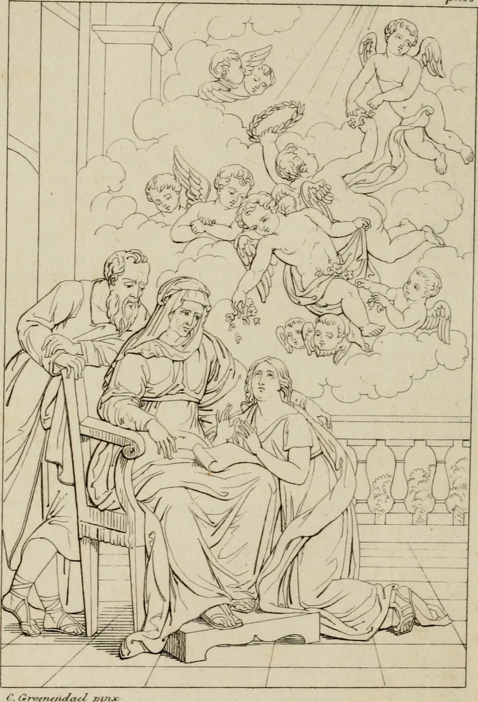 An illustration from Annales du Salon de Gand et de l'école moderne des Pays-Bas : recueil de morceaux choisis parmi les ouvrages de peinture, sculpture, architecture et gravure, esposés au musée en 1820, et d'autres nouvelles productions d l'art : gravés au trait, avec l'explication des sujets et une notice sur les artistes, 1823, leaf 323