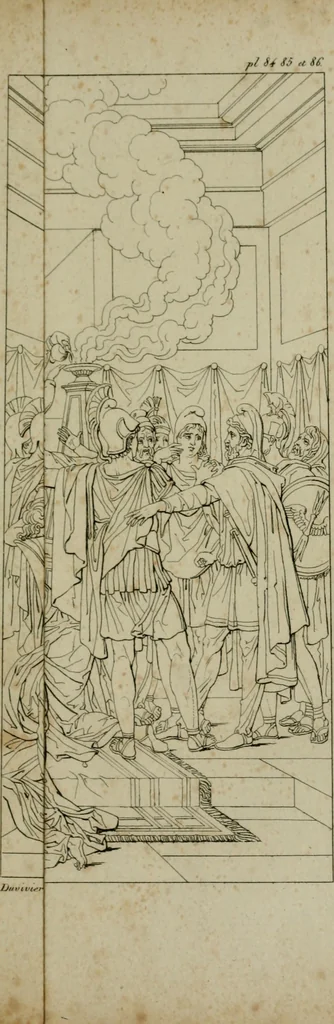 An illustration from Annales du Salon de Gand et de l'école moderne des Pays-Bas : recueil de morceaux choisis parmi les ouvrages de peinture, sculpture, architecture et gravure, esposés au musée en 1820, et d'autres nouvelles productions d l'art : gravés au trait, avec l'explication des sujets et une notice sur les artistes, 1823, leaf 326
