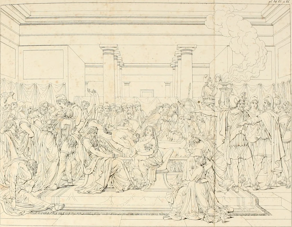 An illustration from Annales du Salon de Gand et de l'école moderne des Pays-Bas : recueil de morceaux choisis parmi les ouvrages de peinture, sculpture, architecture et gravure, esposés au musée en 1820, et d'autres nouvelles productions d l'art : gravés au trait, avec l'explication des sujets et une notice sur les artistes, 1823, leaf 327