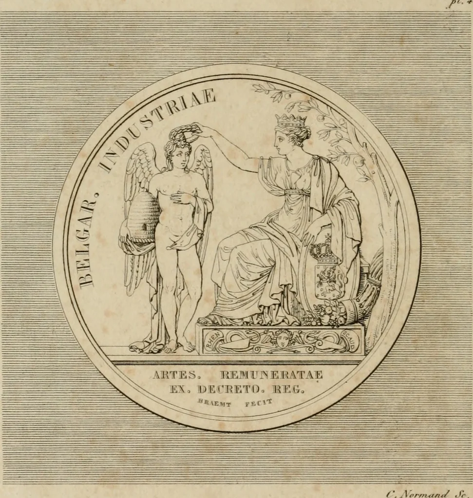 An illustration from Annales du Salon de Gand et de l'école moderne des Pays-Bas : recueil de morceaux choisis parmi les ouvrages de peinture, sculpture, architecture et gravure, esposés au musée en 1820, et d'autres nouvelles productions d l'art : gravés au trait, avec l'explication des sujets et une notice sur les artistes, 1823, leaf 33