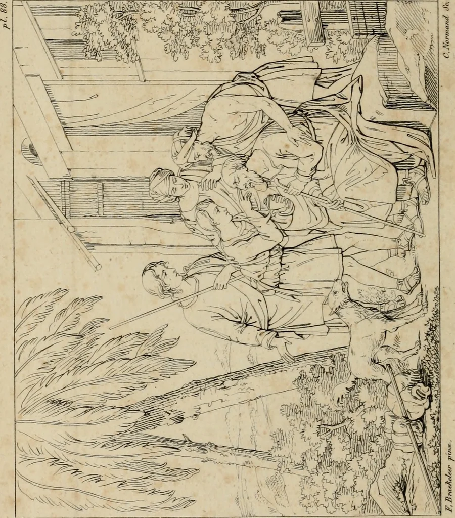 An illustration from Annales du Salon de Gand et de l'école moderne des Pays-Bas : recueil de morceaux choisis parmi les ouvrages de peinture, sculpture, architecture et gravure, esposés au musée en 1820, et d'autres nouvelles productions d l'art : gravés au trait, avec l'explication des sujets et une notice sur les artistes, 1823, leaf 337