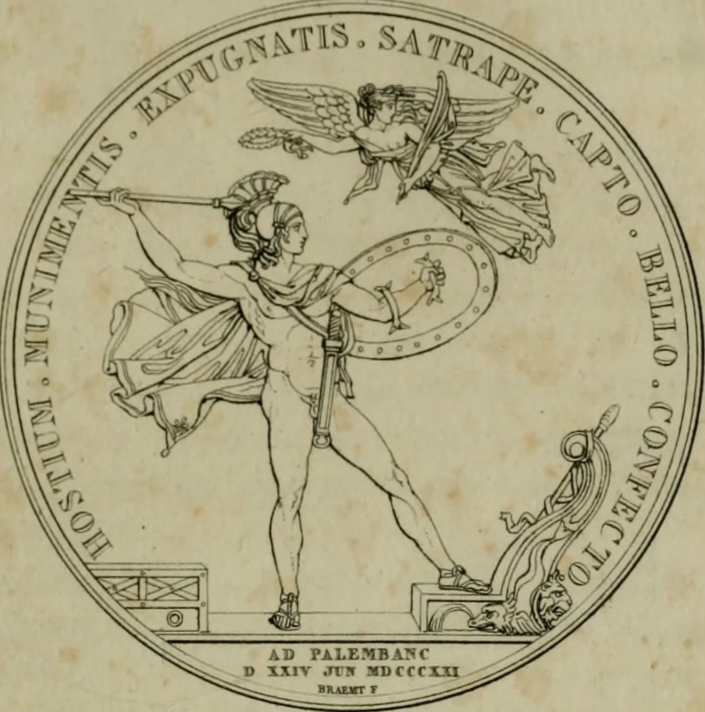 An illustration from Annales du Salon de Gand et de l'école moderne des Pays-Bas : recueil de morceaux choisis parmi les ouvrages de peinture, sculpture, architecture et gravure, esposés au musée en 1820, et d'autres nouvelles productions d l'art : gravés au trait, avec l'explication des sujets et une notice sur les artistes, 1823, leaf 340