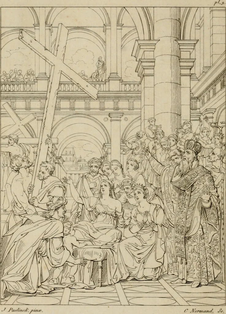 An illustration from Annales du Salon de Gand et de l'école moderne des Pays-Bas : recueil de morceaux choisis parmi les ouvrages de peinture, sculpture, architecture et gravure, esposés au musée en 1820, et d'autres nouvelles productions d l'art : gravés au trait, avec l'explication des sujets et une notice sur les artistes, 1823, leaf 57