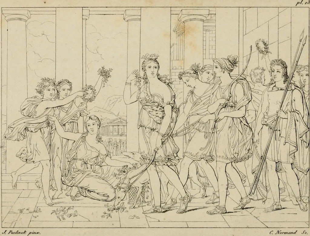 An illustration from Annales du Salon de Gand et de l'école moderne des Pays-Bas : recueil de morceaux choisis parmi les ouvrages de peinture, sculpture, architecture et gravure, esposés au musée en 1820, et d'autres nouvelles productions d l'art : gravés au trait, avec l'explication des sujets et une notice sur les artistes, 1823, leaf 71