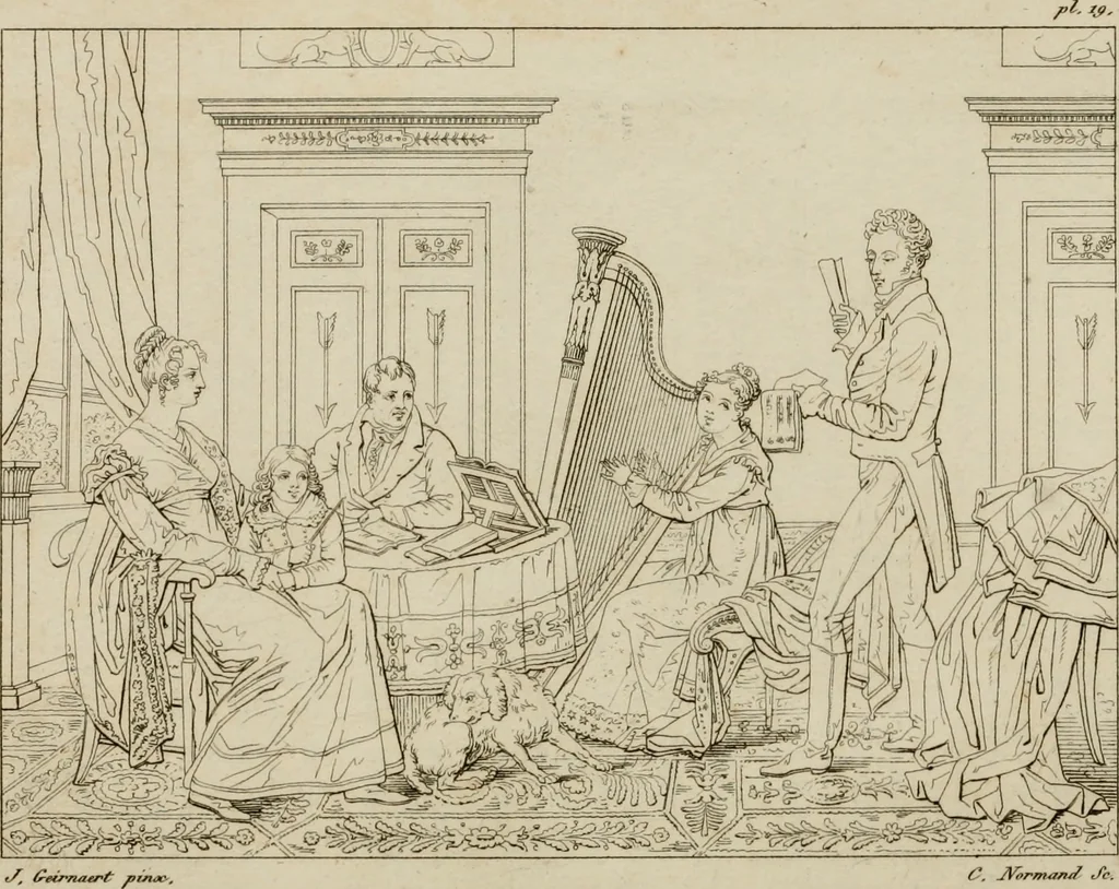 An illustration from Annales du Salon de Gand et de l'école moderne des Pays-Bas : recueil de morceaux choisis parmi les ouvrages de peinture, sculpture, architecture et gravure, esposés au musée en 1820, et d'autres nouvelles productions d l'art : gravés au trait, avec l'explication des sujets et une notice sur les artistes, 1823, leaf 93