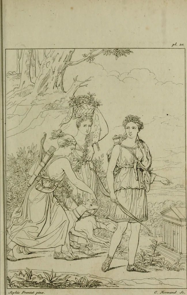 An illustration from Annales du Salon de Gand et de l'école moderne des Pays-Bas : recueil de morceaux choisis parmi les ouvrages de peinture, sculpture, architecture et gravure, esposés au musée en 1820, et d'autres nouvelles productions d l'art : gravés au trait, avec l'explication des sujets et une notice sur les artistes, 1823, leaf 96