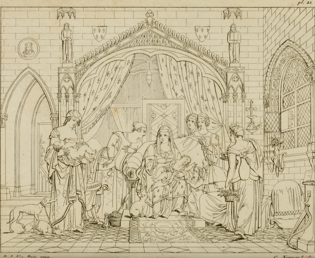 An illustration from Annales du Salon de Gand et de l'école moderne des Pays-Bas : recueil de morceaux choisis parmi les ouvrages de peinture, sculpture, architecture et gravure, esposés au musée en 1820, et d'autres nouvelles productions d l'art : gravés au trait, avec l'explication des sujets et une notice sur les artistes, 1823, leaf 99
