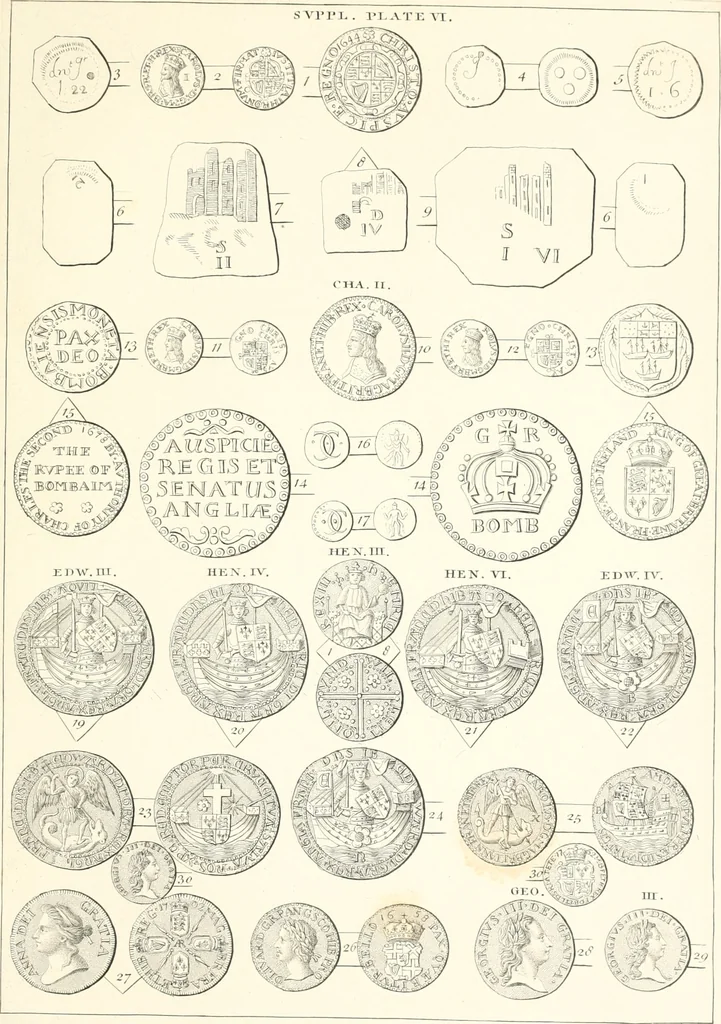 An illustration from Annals of the coinage of Great Britain and its dependencies : from the earliest period of authentic history to the reign of Victoria, 1840, leaf 212