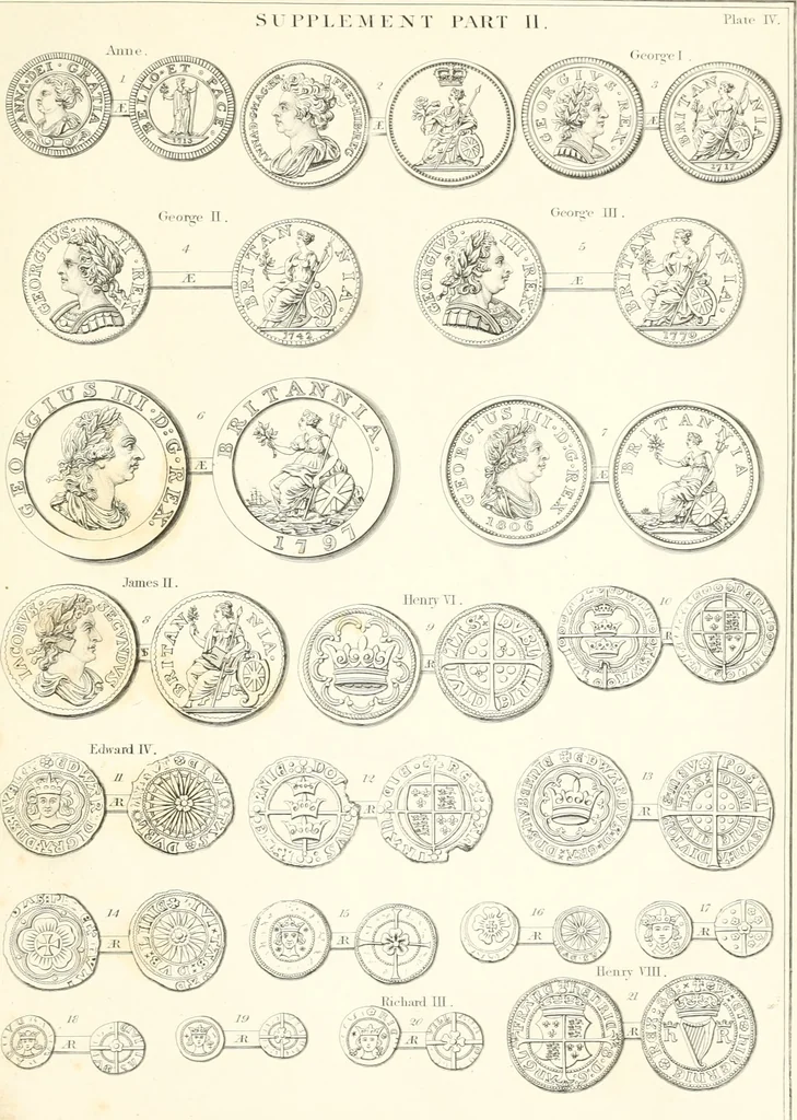An illustration from Annals of the coinage of Great Britain and its dependencies : from the earliest period of authentic history to the reign of Victoria, 1840, leaf 220