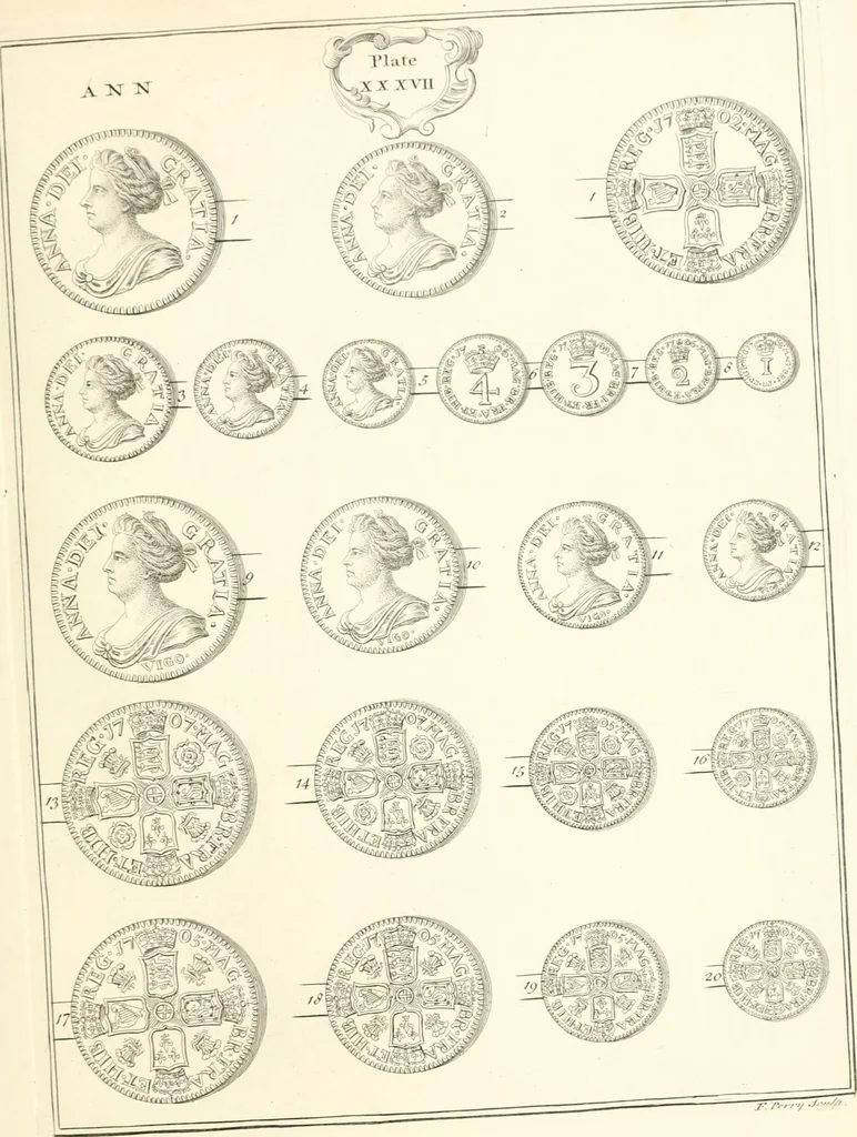 An illustration from Annals of the coinage of Great Britain and its dependencies : from the earliest period of authentic history to the reign of Victoria, 1840, leaf 222