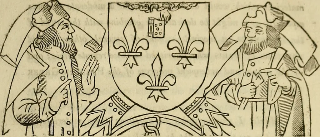 An illustration from Annals of Parisian typography : containing an account of the earliest typographical establishments of Paris; and notices and illustrations of the most remarkable productions of the Parisian Gothic press; compiled principally to shew its general character; and its particular influence upon the early English press, 1818, leaf 10