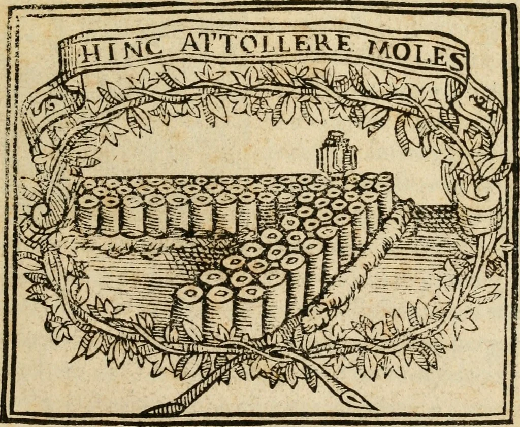An illustration from Annotazioni, ovvero, Chiose marginali, di Bellisario Bulgarini, l'Aperto, accademico intronato : sopra la prima parte della difesa fatta da m. Iacopo Mazzoni per la Commedia di Dante Alighieri : compilate nell' idioma toscano sanese : aggiontoui il discorso di m. Ridolfo Castrauilla sopra la medesima Commedia, &c. : ed insieme il racconto delle materie più notabili di tutta l'opera, 1608, leaf 6