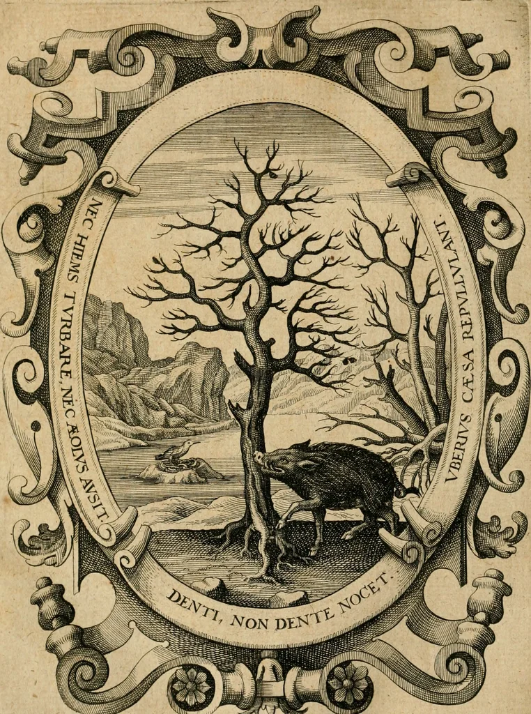 An illustration from Annus secularis Societatis Iesu, adumbratus ex anno temporali a Gymnasio Tricoronato Vbiorum : anno confirmatae Societatis centesimo, salutis humanae MDCXL, 1640, leaf 333