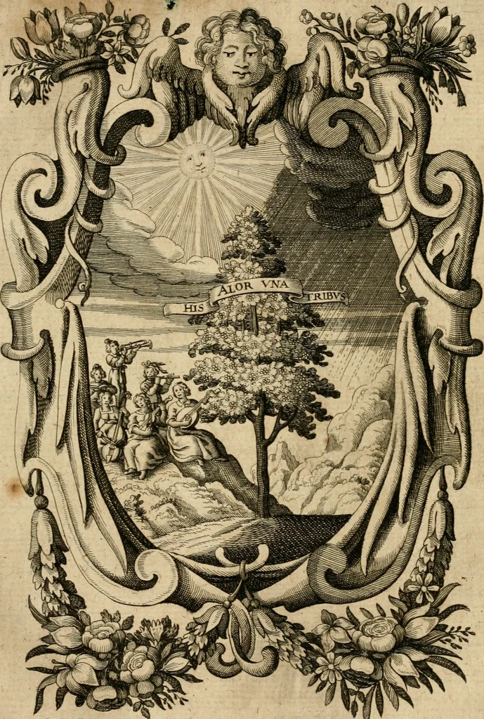 An illustration from Annus secularis Societatis Iesu, adumbratus ex anno temporali a Gymnasio Tricoronato Vbiorum : anno confirmatae Societatis centesimo, salutis humanae MDCXL, 1640, leaf 36
