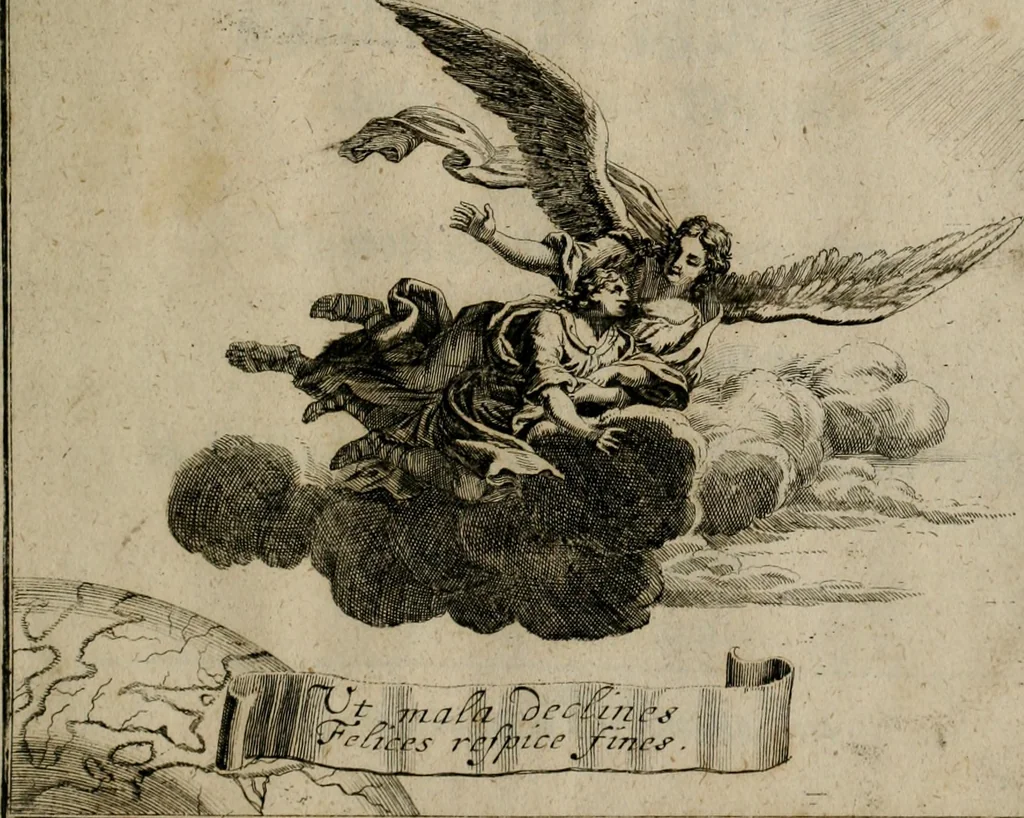 An illustration from Annus symbolicus, emblemmatice, et versu leonino : quemcumq[ue] statum hominum incitans ad animum pie recreandum : humillimè oblatus serenissimo electorali principi Carolo Alberto vtriusq[ue] Bavariae &c. duci. etc. etc. [sic] : accrescenti orbis terrae delicio, 1699, leaf 102