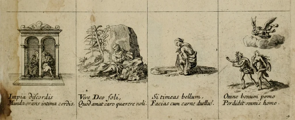 An illustration from Annus symbolicus, emblemmatice, et versu leonino : quemcumq[ue] statum hominum incitans ad animum pie recreandum : humillimè oblatus serenissimo electorali principi Carolo Alberto vtriusq[ue] Bavariae &c. duci. etc. etc. [sic] : accrescenti orbis terrae delicio, 1699, leaf 14