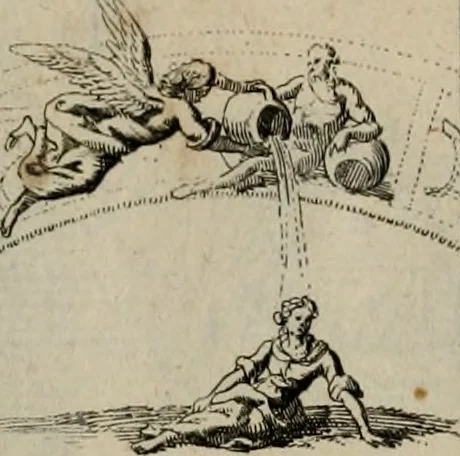 An illustration from Annus symbolicus, emblemmatice, et versu leonino : quemcumq[ue] statum hominum incitans ad animum pie recreandum : humillimè oblatus serenissimo electorali principi Carolo Alberto vtriusq[ue] Bavariae &c. duci. etc. etc. [sic] : accrescenti orbis terrae delicio, 1699, leaf 30