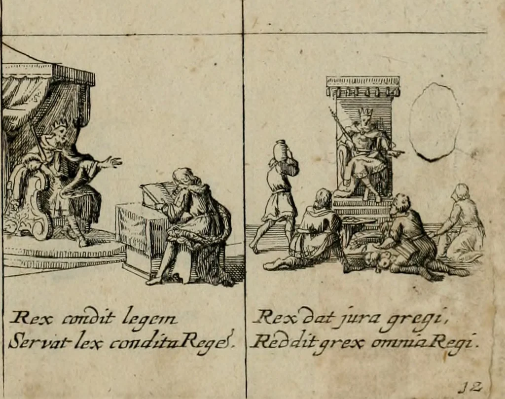 An illustration from Annus symbolicus, emblemmatice, et versu leonino : quemcumq[ue] statum hominum incitans ad animum pie recreandum : humillimè oblatus serenissimo electorali principi Carolo Alberto vtriusq[ue] Bavariae &c. duci. etc. etc. [sic] : accrescenti orbis terrae delicio, 1699, leaf 30