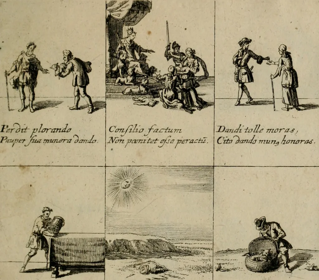 An illustration from Annus symbolicus, emblemmatice, et versu leonino : quemcumq[ue] statum hominum incitans ad animum pie recreandum : humillimè oblatus serenissimo electorali principi Carolo Alberto vtriusq[ue] Bavariae &c. duci. etc. etc. [sic] : accrescenti orbis terrae delicio, 1699, leaf 36