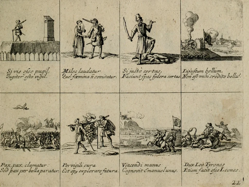 An illustration from Annus symbolicus, emblemmatice, et versu leonino : quemcumq[ue] statum hominum incitans ad animum pie recreandum : humillimè oblatus serenissimo electorali principi Carolo Alberto vtriusq[ue] Bavariae &c. duci. etc. etc. [sic] : accrescenti orbis terrae delicio, 1699, leaf 50