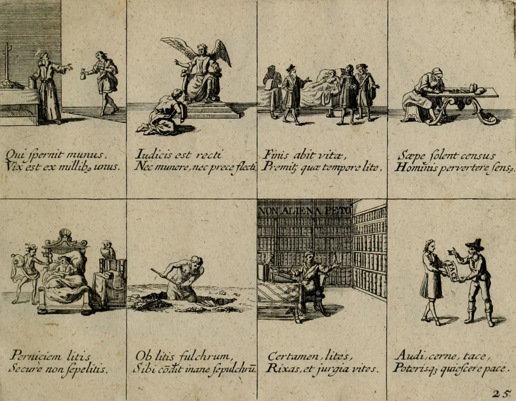 An illustration from Annus symbolicus, emblemmatice, et versu leonino : quemcumq[ue] statum hominum incitans ad animum pie recreandum : humillimè oblatus serenissimo electorali principi Carolo Alberto vtriusq[ue] Bavariae &c. duci. etc. etc. [sic] : accrescenti orbis terrae delicio, 1699, leaf 56