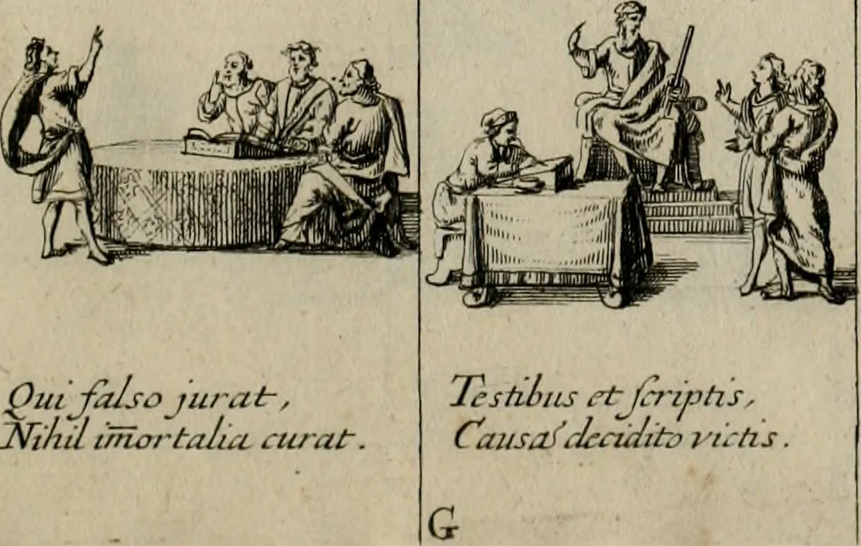 An illustration from Annus symbolicus, emblemmatice, et versu leonino : quemcumq[ue] statum hominum incitans ad animum pie recreandum : humillimè oblatus serenissimo electorali principi Carolo Alberto vtriusq[ue] Bavariae &c. duci. etc. etc. [sic] : accrescenti orbis terrae delicio, 1699, leaf 60