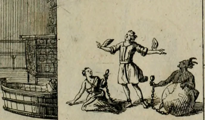 An illustration from Annus symbolicus, emblemmatice, et versu leonino : quemcumq[ue] statum hominum incitans ad animum pie recreandum : humillimè oblatus serenissimo electorali principi Carolo Alberto vtriusq[ue] Bavariae &c. duci. etc. etc. [sic] : accrescenti orbis terrae delicio, 1699, leaf 72