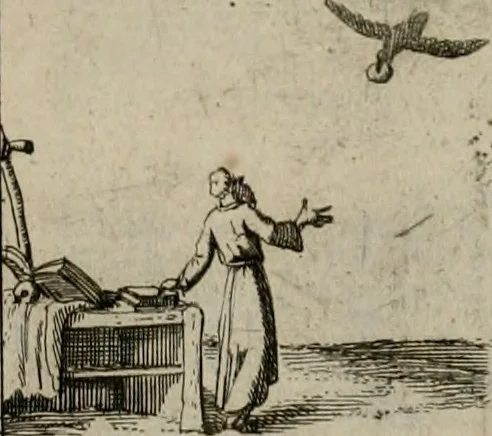 An illustration from Annus symbolicus, emblemmatice, et versu leonino : quemcumq[ue] statum hominum incitans ad animum pie recreandum : humillimè oblatus serenissimo electorali principi Carolo Alberto vtriusq[ue] Bavariae &c. duci. etc. etc. [sic] : accrescenti orbis terrae delicio, 1699, leaf 76