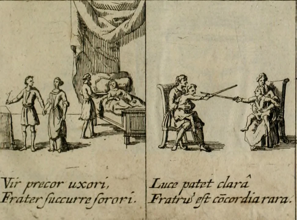 An illustration from Annus symbolicus, emblemmatice, et versu leonino : quemcumq[ue] statum hominum incitans ad animum pie recreandum : humillimè oblatus serenissimo electorali principi Carolo Alberto vtriusq[ue] Bavariae &c. duci. etc. etc. [sic] : accrescenti orbis terrae delicio, 1699, leaf 80