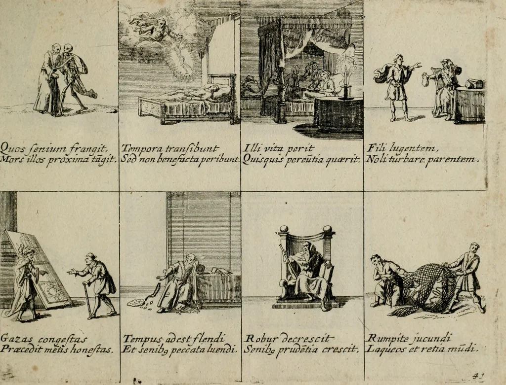 An illustration from Annus symbolicus, emblemmatice, et versu leonino : quemcumq[ue] statum hominum incitans ad animum pie recreandum : humillimè oblatus serenissimo electorali principi Carolo Alberto vtriusq[ue] Bavariae &c. duci. etc. etc. [sic] : accrescenti orbis terrae delicio, 1699, leaf 88