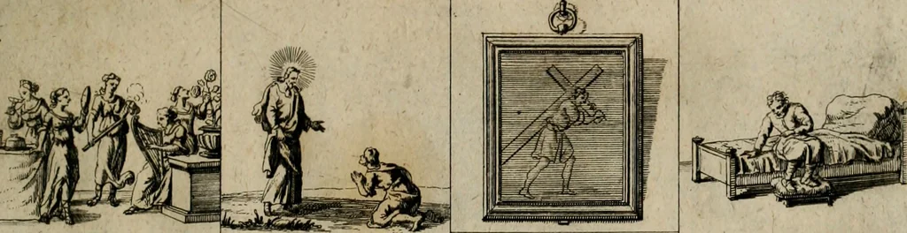 An illustration from Annus symbolicus, emblemmatice, et versu leonino : quemcumq[ue] statum hominum incitans ad animum pie recreandum : humillimè oblatus serenissimo electorali principi Carolo Alberto vtriusq[ue] Bavariae &c. duci. etc. etc. [sic] : accrescenti orbis terrae delicio, 1699, leaf 98