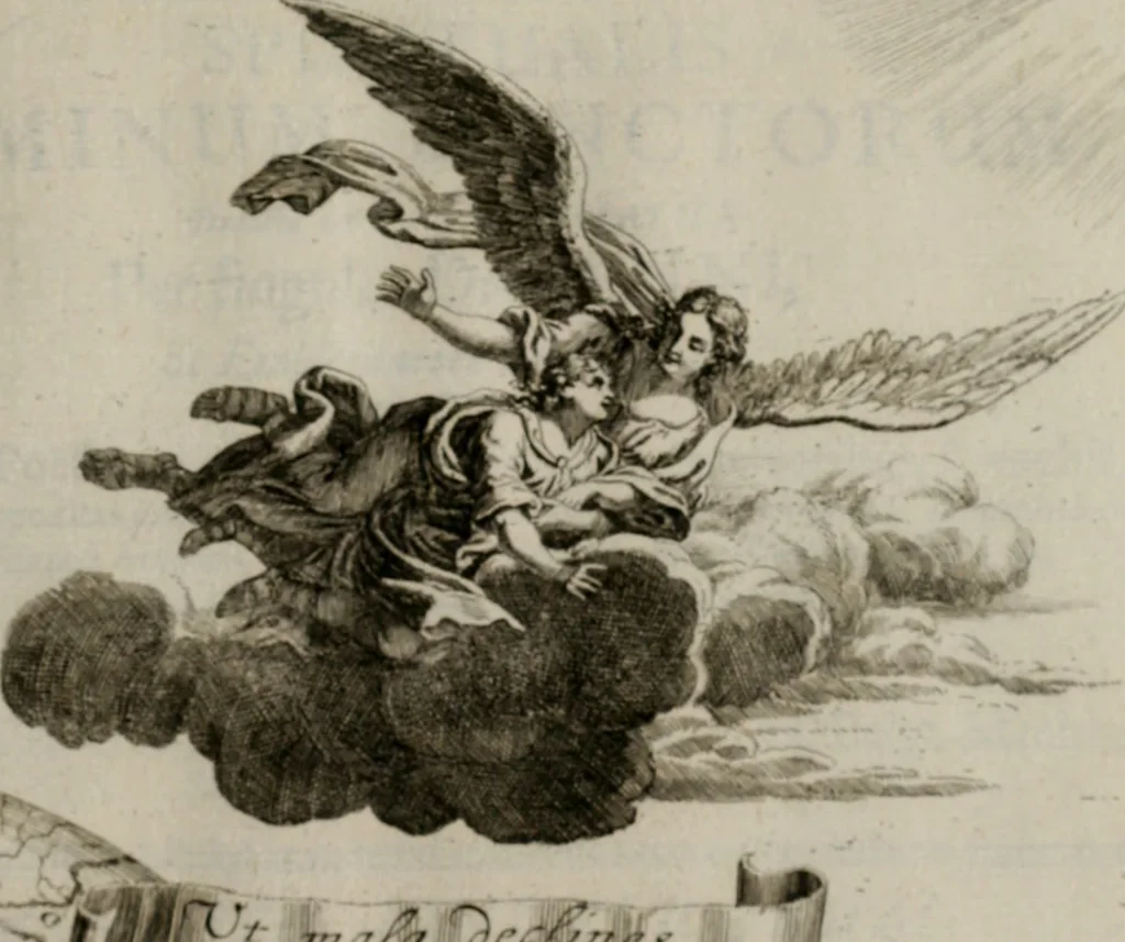 An illustration from Annus symbolicus, emblemmatice, et versu leonino : quemcumq[ue] statum hominum incitans ad animum pie recreandum. Humillimè oblatus serenissimo electorali principi Iosepho Ferdinando vtriusq[ue] Bavariae &c. duci. etc. etc. Accrescenti orbis terrae delicio, 1696, leaf 100