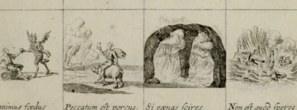 An illustration from Annus symbolicus, emblemmatice, et versu leonino : quemcumq[ue] statum hominum incitans ad animum pie recreandum. Humillimè oblatus serenissimo electorali principi Iosepho Ferdinando vtriusq[ue] Bavariae &c. duci. etc. etc. Accrescenti orbis terrae delicio, 1696, leaf 22
