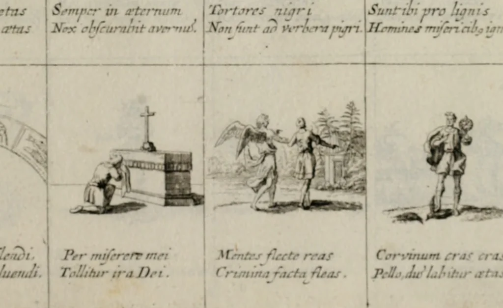 An illustration from Annus symbolicus, emblemmatice, et versu leonino : quemcumq[ue] statum hominum incitans ad animum pie recreandum. Humillimè oblatus serenissimo electorali principi Iosepho Ferdinando vtriusq[ue] Bavariae &c. duci. etc. etc. Accrescenti orbis terrae delicio, 1696, leaf 24