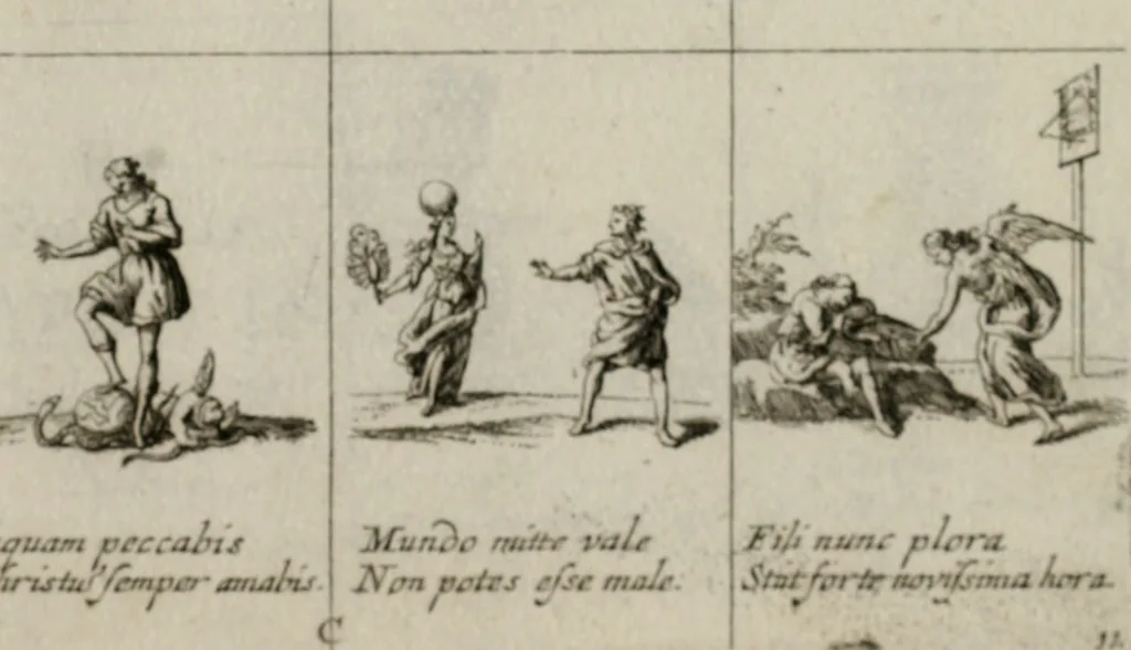 An illustration from Annus symbolicus, emblemmatice, et versu leonino : quemcumq[ue] statum hominum incitans ad animum pie recreandum. Humillimè oblatus serenissimo electorali principi Iosepho Ferdinando vtriusq[ue] Bavariae &c. duci. etc. etc. Accrescenti orbis terrae delicio, 1696, leaf 26
