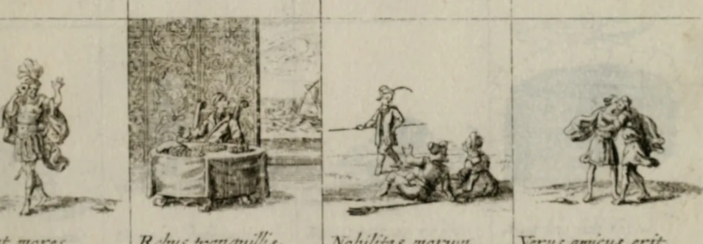 An illustration from Annus symbolicus, emblemmatice, et versu leonino : quemcumq[ue] statum hominum incitans ad animum pie recreandum. Humillimè oblatus serenissimo electorali principi Iosepho Ferdinando vtriusq[ue] Bavariae &c. duci. etc. etc. Accrescenti orbis terrae delicio, 1696, leaf 30