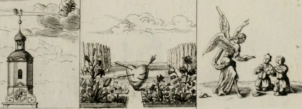 An illustration from Annus symbolicus, emblemmatice, et versu leonino : quemcumq[ue] statum hominum incitans ad animum pie recreandum. Humillimè oblatus serenissimo electorali principi Iosepho Ferdinando vtriusq[ue] Bavariae &c. duci. etc. etc. Accrescenti orbis terrae delicio, 1696, leaf 36