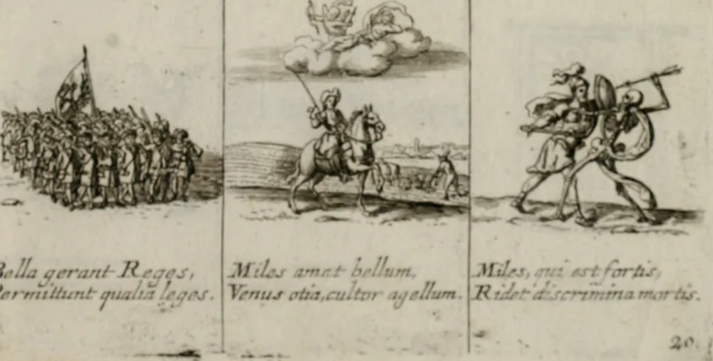 An illustration from Annus symbolicus, emblemmatice, et versu leonino : quemcumq[ue] statum hominum incitans ad animum pie recreandum. Humillimè oblatus serenissimo electorali principi Iosepho Ferdinando vtriusq[ue] Bavariae &c. duci. etc. etc. Accrescenti orbis terrae delicio, 1696, leaf 44