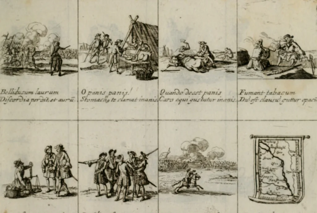 An illustration from Annus symbolicus, emblemmatice, et versu leonino : quemcumq[ue] statum hominum incitans ad animum pie recreandum. Humillimè oblatus serenissimo electorali principi Iosepho Ferdinando vtriusq[ue] Bavariae &c. duci. etc. etc. Accrescenti orbis terrae delicio, 1696, leaf 46