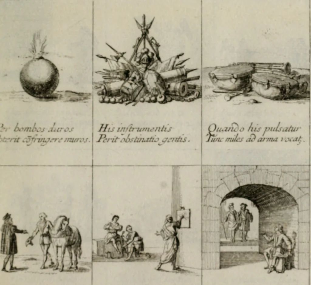 An illustration from Annus symbolicus, emblemmatice, et versu leonino : quemcumq[ue] statum hominum incitans ad animum pie recreandum. Humillimè oblatus serenissimo electorali principi Iosepho Ferdinando vtriusq[ue] Bavariae &c. duci. etc. etc. Accrescenti orbis terrae delicio, 1696, leaf 52