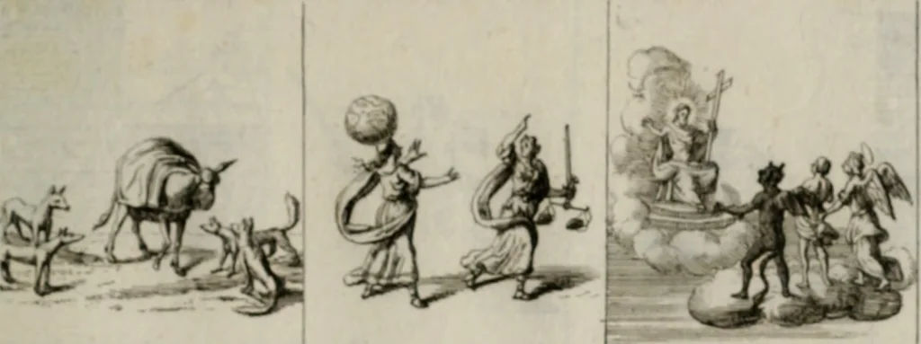 An illustration from Annus symbolicus, emblemmatice, et versu leonino : quemcumq[ue] statum hominum incitans ad animum pie recreandum. Humillimè oblatus serenissimo electorali principi Iosepho Ferdinando vtriusq[ue] Bavariae &c. duci. etc. etc. Accrescenti orbis terrae delicio, 1696, leaf 60