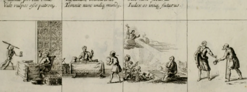 An illustration from Annus symbolicus, emblemmatice, et versu leonino : quemcumq[ue] statum hominum incitans ad animum pie recreandum. Humillimè oblatus serenissimo electorali principi Iosepho Ferdinando vtriusq[ue] Bavariae &c. duci. etc. etc. Accrescenti orbis terrae delicio, 1696, leaf 60