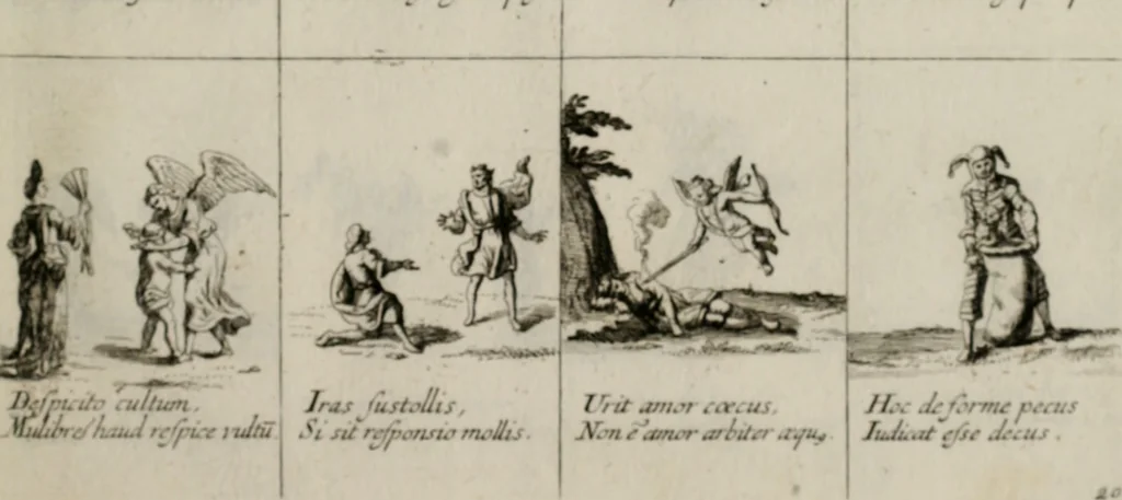 An illustration from Annus symbolicus, emblemmatice, et versu leonino : quemcumq[ue] statum hominum incitans ad animum pie recreandum. Humillimè oblatus serenissimo electorali principi Iosepho Ferdinando vtriusq[ue] Bavariae &c. duci. etc. etc. Accrescenti orbis terrae delicio, 1696, leaf 62