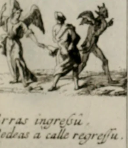 An illustration from Annus symbolicus, emblemmatice, et versu leonino : quemcumq[ue] statum hominum incitans ad animum pie recreandum. Humillimè oblatus serenissimo electorali principi Iosepho Ferdinando vtriusq[ue] Bavariae &c. duci. etc. etc. Accrescenti orbis terrae delicio, 1696, leaf 64