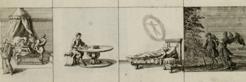 An illustration from Annus symbolicus, emblemmatice, et versu leonino : quemcumq[ue] statum hominum incitans ad animum pie recreandum. Humillimè oblatus serenissimo electorali principi Iosepho Ferdinando vtriusq[ue] Bavariae &c. duci. etc. etc. Accrescenti orbis terrae delicio, 1696, leaf 66