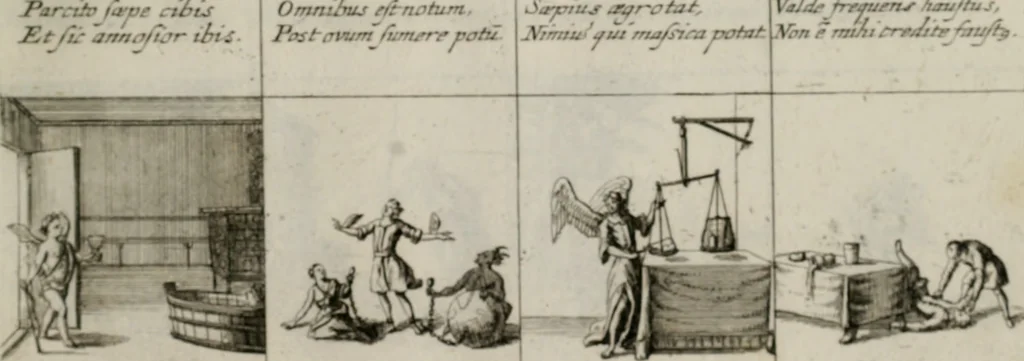 An illustration from Annus symbolicus, emblemmatice, et versu leonino : quemcumq[ue] statum hominum incitans ad animum pie recreandum. Humillimè oblatus serenissimo electorali principi Iosepho Ferdinando vtriusq[ue] Bavariae &c. duci. etc. etc. Accrescenti orbis terrae delicio, 1696, leaf 70