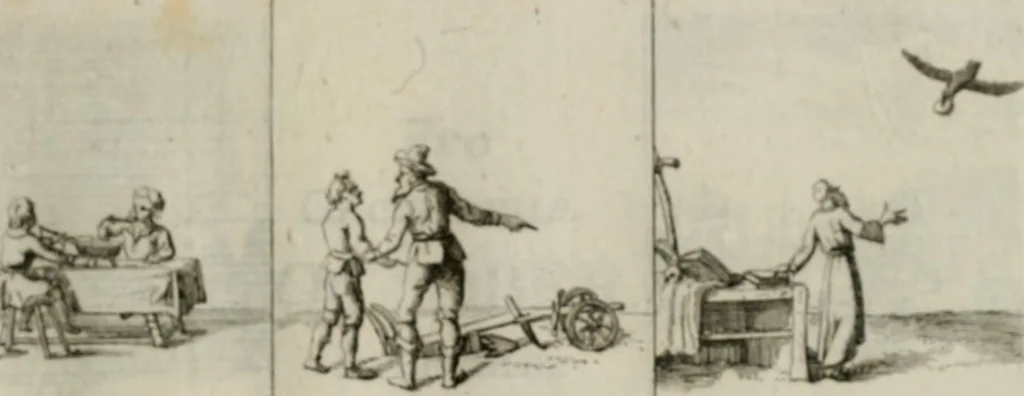An illustration from Annus symbolicus, emblemmatice, et versu leonino : quemcumq[ue] statum hominum incitans ad animum pie recreandum. Humillimè oblatus serenissimo electorali principi Iosepho Ferdinando vtriusq[ue] Bavariae &c. duci. etc. etc. Accrescenti orbis terrae delicio, 1696, leaf 74